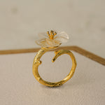Pear blossom ring showing handmade jewelry details