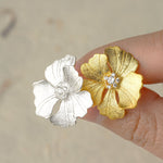 Detailed view of peony earrings