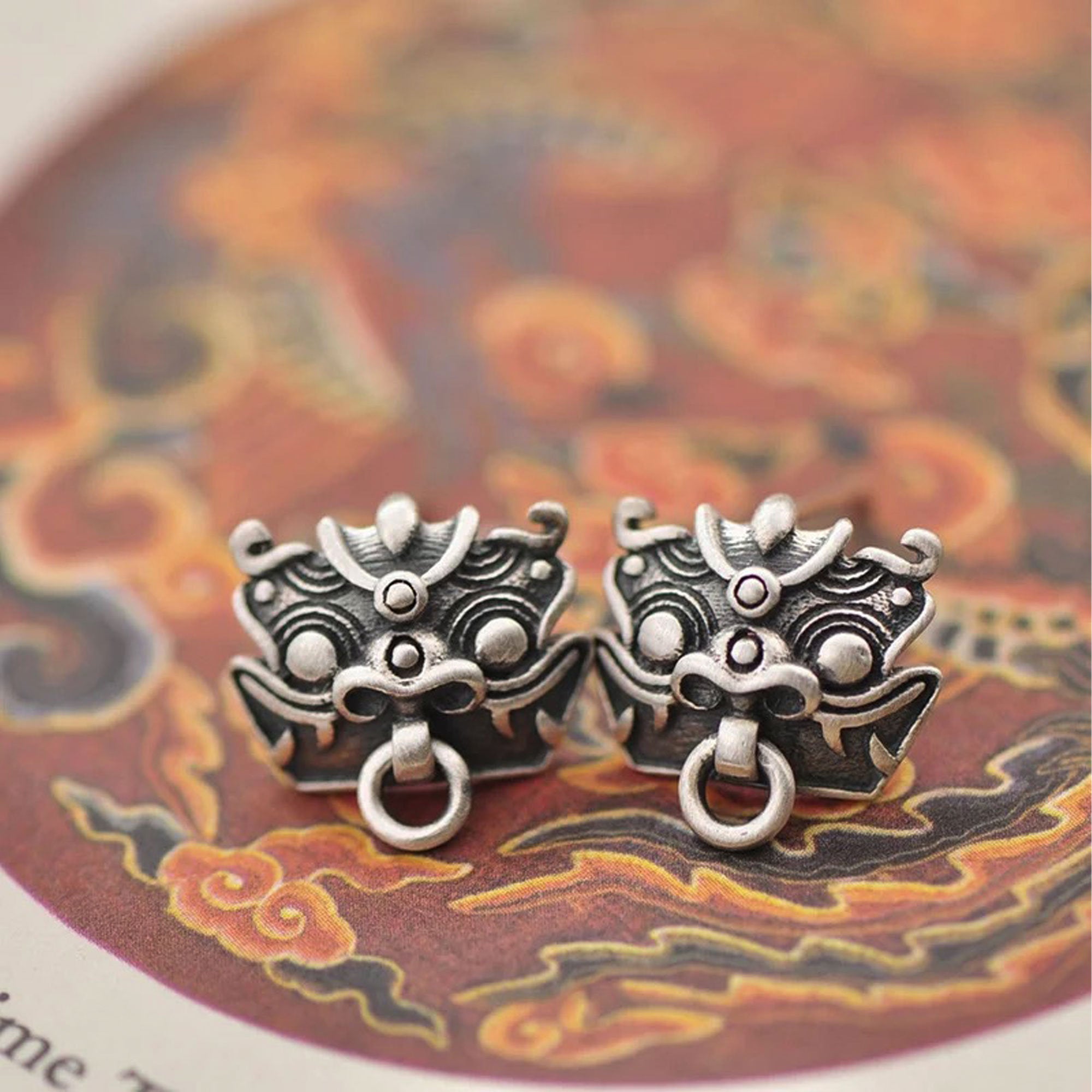 Pixiu earrings with Chinese antique inspired design