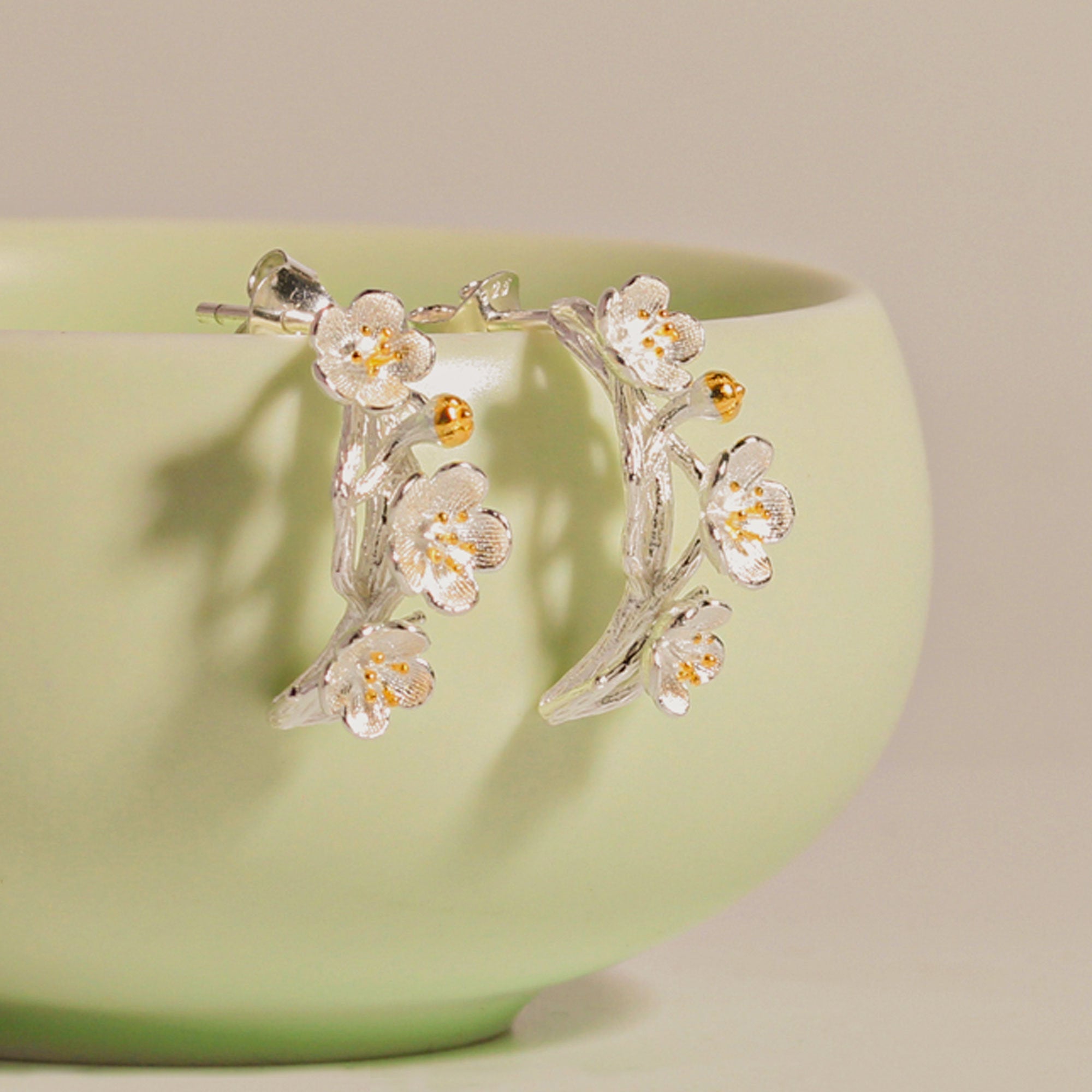Plum blossom flower earrings with delicate floral design
