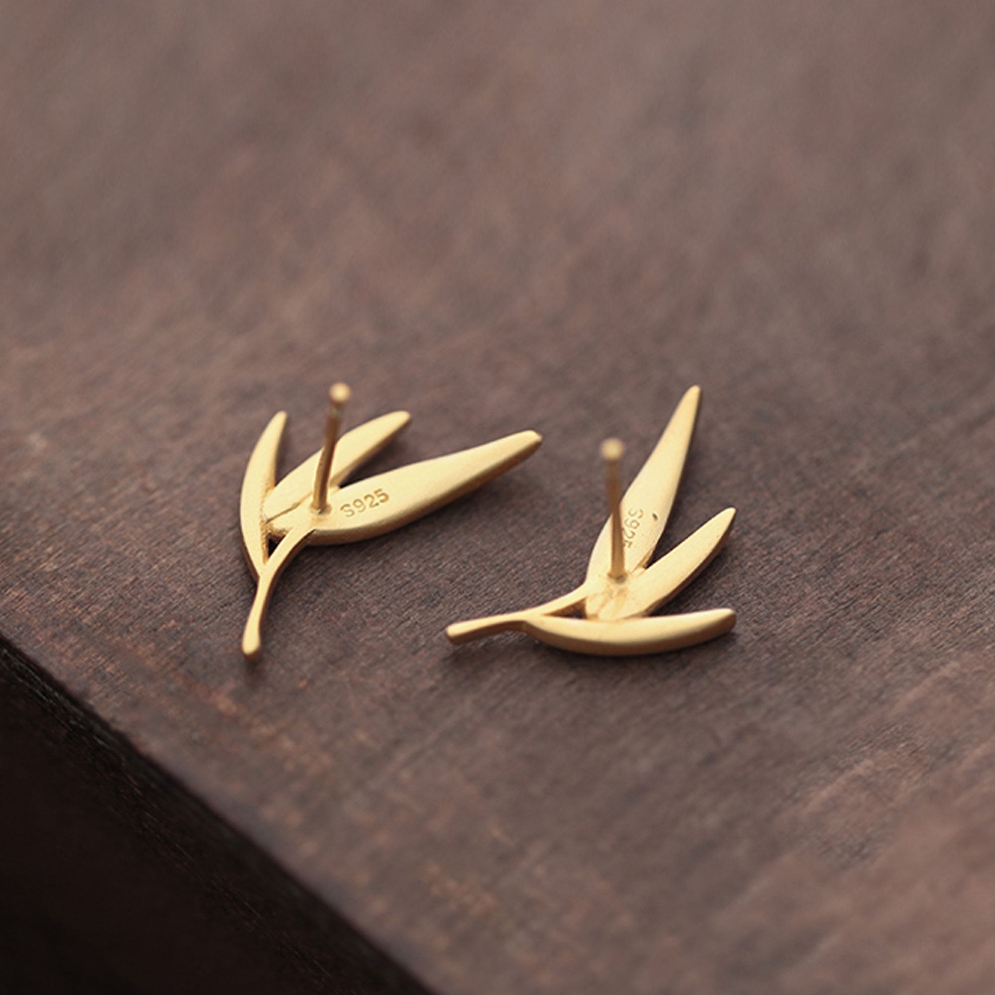 Side view of bamboo leaf earrings