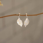 Side view of leaf drop earrings