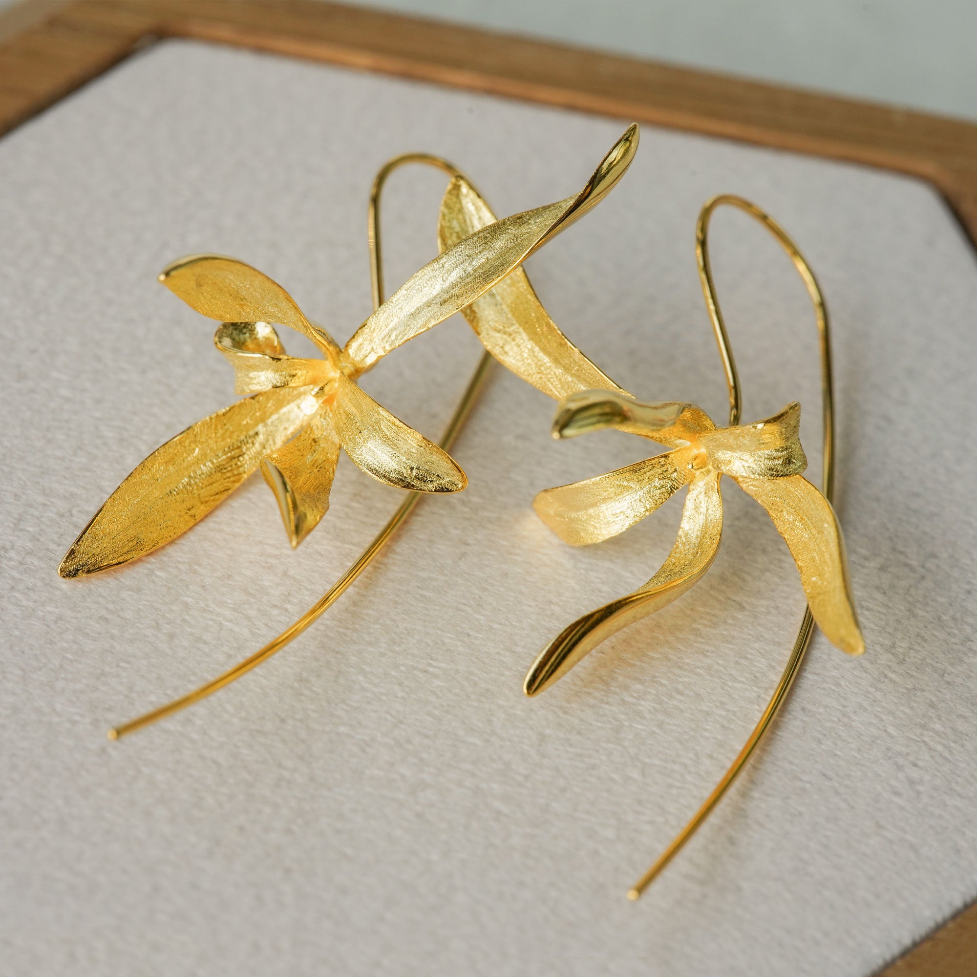 Side view of orchid earrings